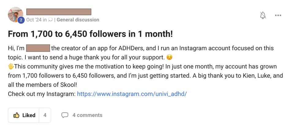 Community post: from 1,700 to 6,450 followers in 1 month, thanking Kien